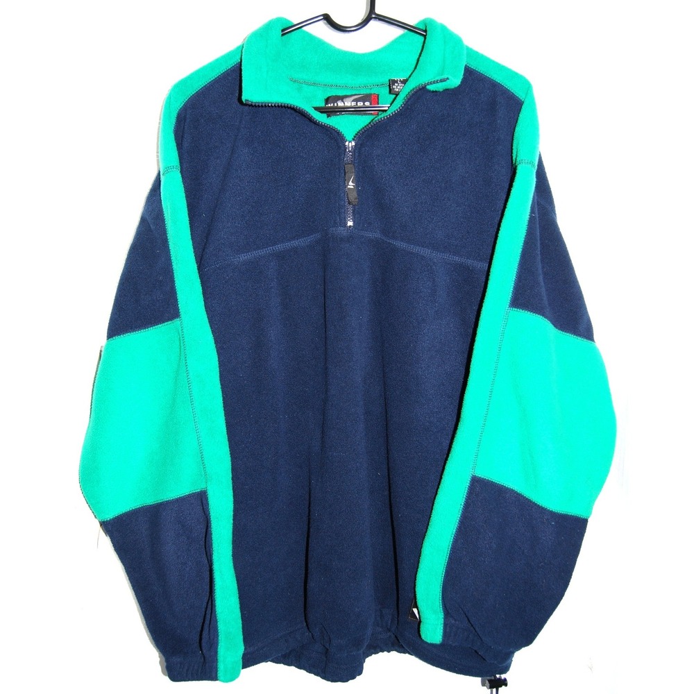 Men's Vintage 90s Fleece jacket Size Large Quarter Zip sweater‎ Blue & Green